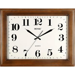 汉时客厅方形挂钟钟表加大号实木时钟中式复古装饰挂表石英钟HW30