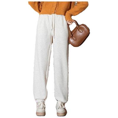 唐狮25秋冬季新款休闲裤女抽绳束脚显瘦宽松侧拼加绒加厚卫裤子W