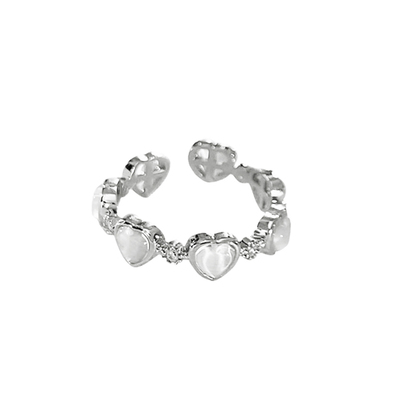 猫眼石爱心戒指女开口食指戒指