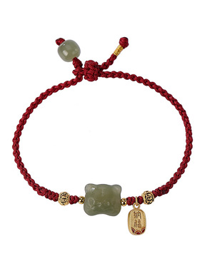 山予棠和田玉红绳手链本命年生肖银镀金编织手绳新年送礼品年货