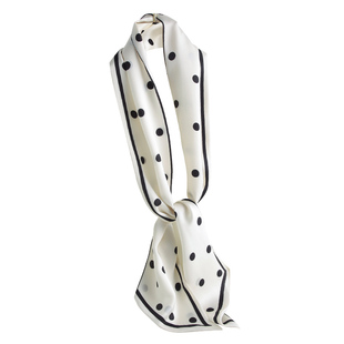 波点真丝白色长条丝巾女2026款高级感搭西装护颈领巾细窄围巾飘带