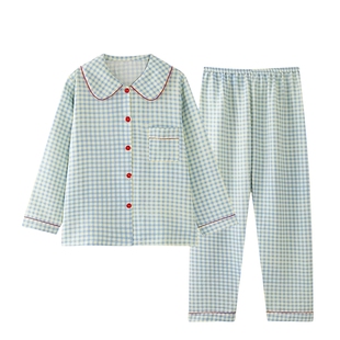 甜美ins格子纯棉睡衣女夏季带胸垫薄款学生宽松可外穿家居服套装