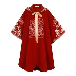 花朝记｜达瓦｜汉元素连帽斗篷｜黑红双色刺绣披风｜秋冬汉服外搭