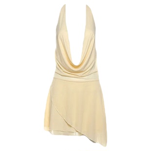 Hanging neck deep V-neck backless dress挂脖深V领露背连衣裙女