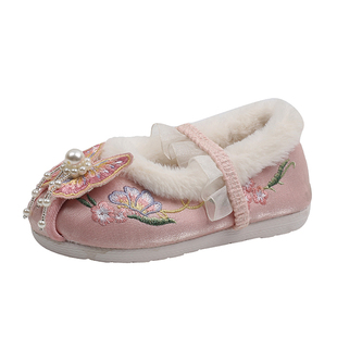 2024冬季儿童绣花鞋子加绒古风女宝童鞋中国风古装鞋女童汉服配鞋