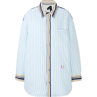 【折扣】Khrisjoy 女竖条纹领部细节斜纹布外套