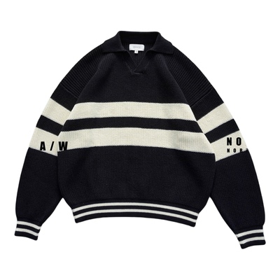 NOFAITH重磅1300G海鸥领毛衣男女冬季宽松休闲新疆长绒棉条纹上衣