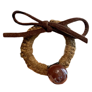 韩国简约新款毛线珠珠蝴蝶结发绳扎低马尾发饰发圈高弹力耐用皮筋