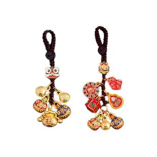 珐琅吞金兽钥匙扣国潮复古沙金貔貅汽车钥匙挂件编织绳包包龙挂饰