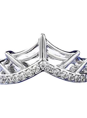 纯银轻奢V形网织皇冠戒指