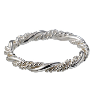 925纯银手工编织3股扭纹麻花戒指女 欧美风简约通勤叠戴尾戒小指