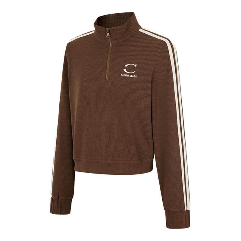 Cavalli Class卡沃利女装半拉链休闲针织卫衣女秋冬短款收腰外套