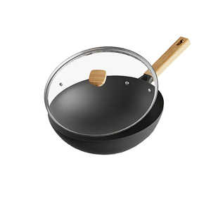 日本超轻窒极铁锅无涂层炒锅不粘锅少油烟炒菜锅家用燃气电磁通用