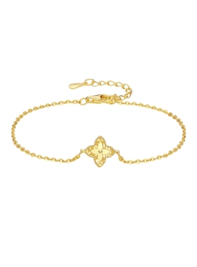 周六福碎冰四叶草手链女黄金色手串手饰S925银圣诞礼物送女友