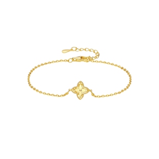 周六福碎冰四叶草手链女黄金色手串手饰S925银女神节礼物送女友