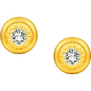 周大福小汽泡经典款养耳洞足金黄金镶钻耳钉女ERU114-Y礼物