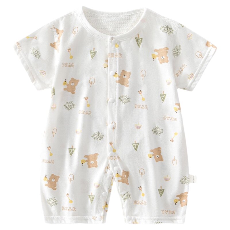 婴儿短袖哈衣夏季薄款睡衣新生宝宝纯棉衣服连体衣空调服安阳童装