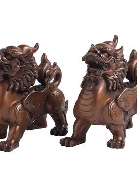 紫铜貔貅摆件公母一对家居客厅玄关办公桌面瑞兽装饰开业乔迁礼品