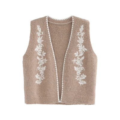 AZure温柔风刺绣复古针织马甲女