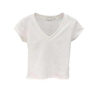 网红白色性感莫代尔v领锁骨短袖t恤女打底衫夏小心上衣设计感女装