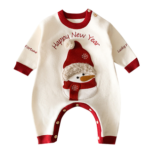 满月宝宝连体衣冬装新款婴儿衣服冬季外出服喜庆新年过年拜年服冬