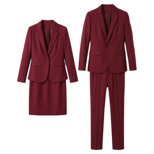 酒红色男女西装套装主持人晚会年会秋冬天职业团体正装气质工作服