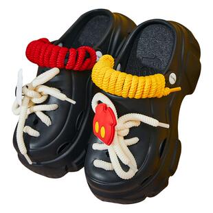 果壳迪士尼联名拖鞋女夏季矮子乐洞洞鞋米奇外穿厚底增高凉拖鞋