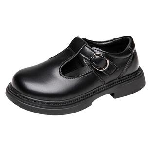 女童黑色皮鞋真皮英伦新款春秋儿童软底白色小学生女孩公主表演出