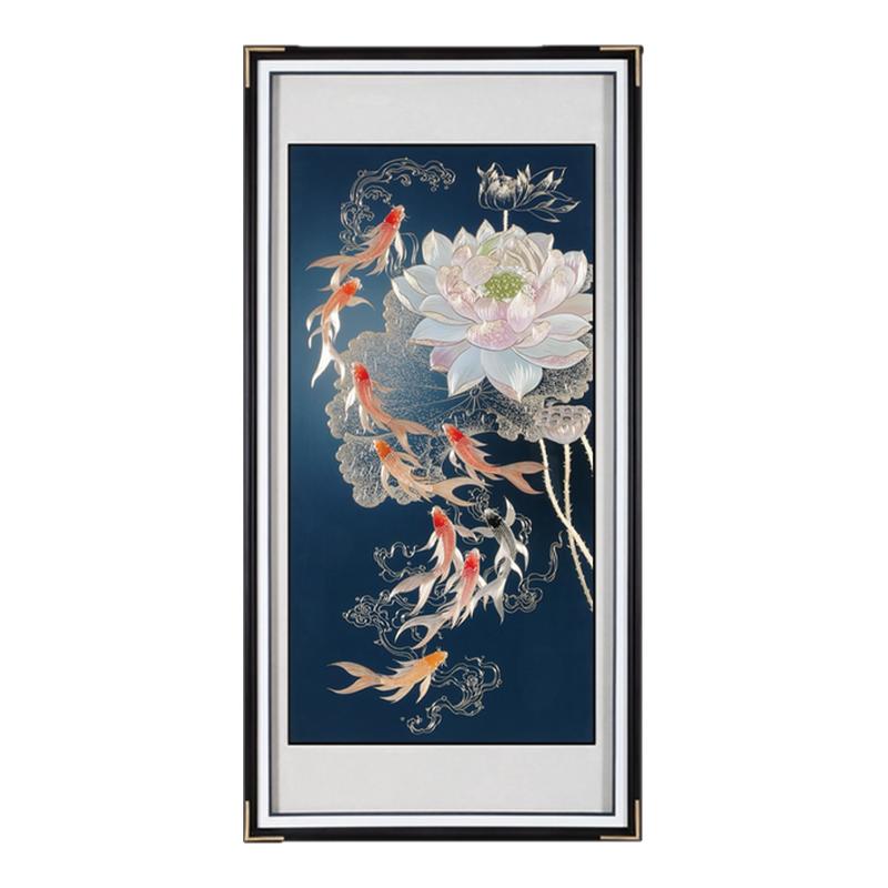 新中式手工铜雕荷花锦鲤装饰画