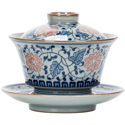青花瓷釉里红三才盖碗陶瓷茶具