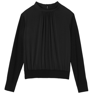 LANCY/朗姿2025年秋新款法式设计感丝毛黑色针织衫女气质高级上衣