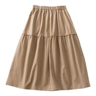 卡其色复古花苞半身裙女春装胖mm大码显瘦伯克利a字拼接压褶伞裙