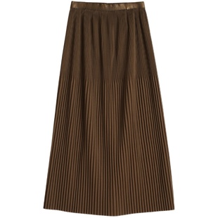 女士高腰百褶裙 A字松紧腰半身裙 开叉裙子 气质通勤 秋冬款 女装