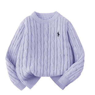 雅鹿女童毛衣针织衫中大童女孩纯棉打底衫加厚紫色刺绣毛线衣冬装