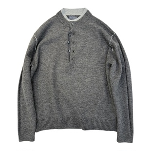 QFO秋季新款设计感撞色亨利领毛衣男潮流宽松休闲百搭针织衫上衣