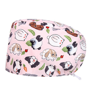 南欧鱼纯棉印花手术帽调节扣女医生护士帽子手术室头巾口腔包头帽