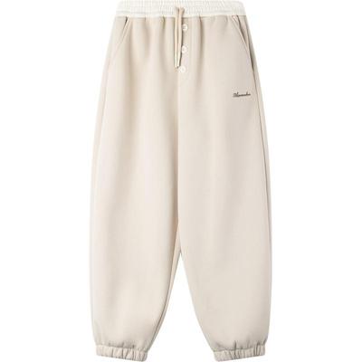 【燕麦摩卡】软糯加绒卫裤子卡其色休闲百搭摇粒绒束脚裤冬女童