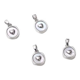 强保色14K包金白K贴母贝不规则椭圆爱心吊坠手工DIY饰品配