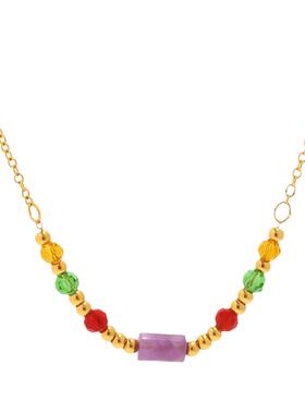 欧美INS风时尚个性彩虹清新项链  不锈钢镀18K金天然石头首饰