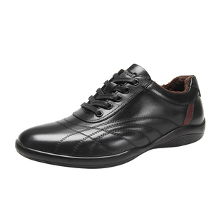 奥勒伦男鞋冬季加绒保暖真皮低帮鞋头层牛皮防滑软底男士休闲皮鞋