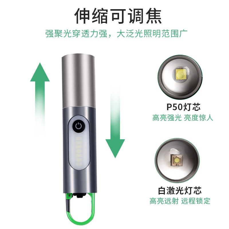 爆款激光强光手电筒爆便携变焦亮防身电筒手电户外充电锂电多功能