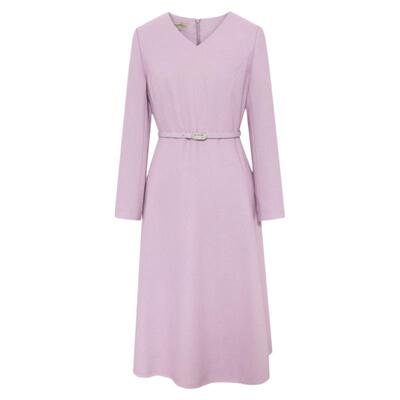 BBLLUUEE/粉蓝衣橱2025冬新款气质拼接V领连衣裙素雅收腰羊毛裙女