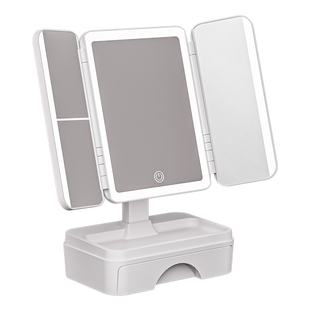 镜子化妆镜带灯桌面台式三折叠家用led妆镜学生宿舍美妆礼物女生