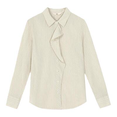 【断码清仓】末未MIIWII23秋米黄色细条衬衫女C233238