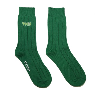 新款WCH绿色刺绣男女中筒运动袜