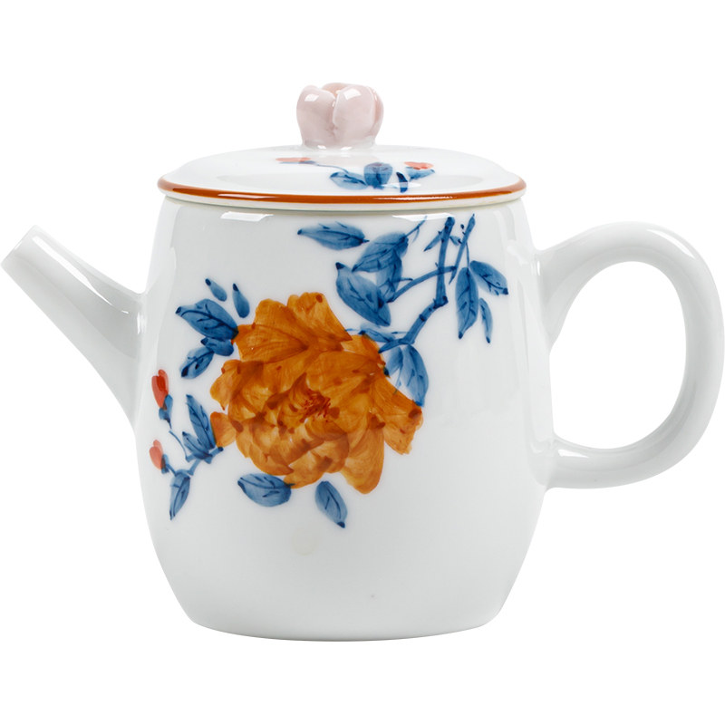 观岚手绘牡丹花茶壶陶瓷冲茶器