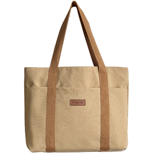 原创设计日系加厚简约百搭通勤帆布托特包学生上课通勤单肩手提包