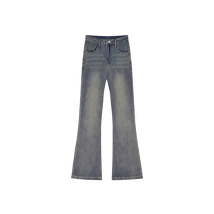 加绒加厚微喇牛仔裤女大码胖mm冬季美式复古高腰不贴腿弹力喇叭裤