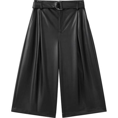 播商场同款黑标系列机能感皮面24冬新宽松阔腿七分裤女BDR4KD2621