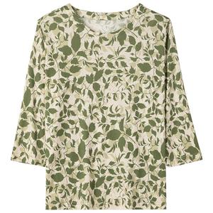 气质妈妈100桑蚕丝上衣女重磅针织真丝T恤圆领七分袖印花绸缎小衫